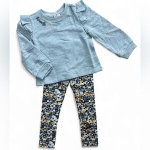 *New* Janie and Jack Blue Ruffle Shoulder Top & Floral Leggings Set Girls Size 4